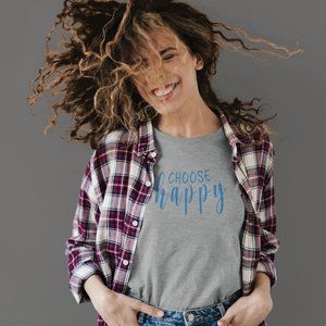 Womens Tshirt Grey Blue Print Tee Short Sleeve Unisex Size M L